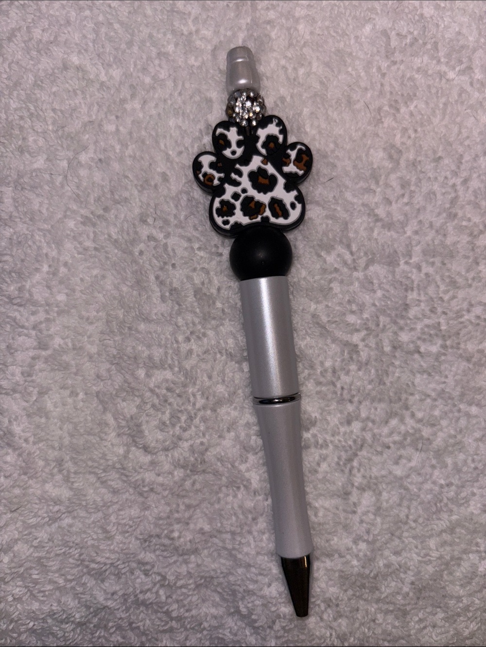 Leopard Paw Charm Silver Stylus Pen with Black Grip - Unbranded